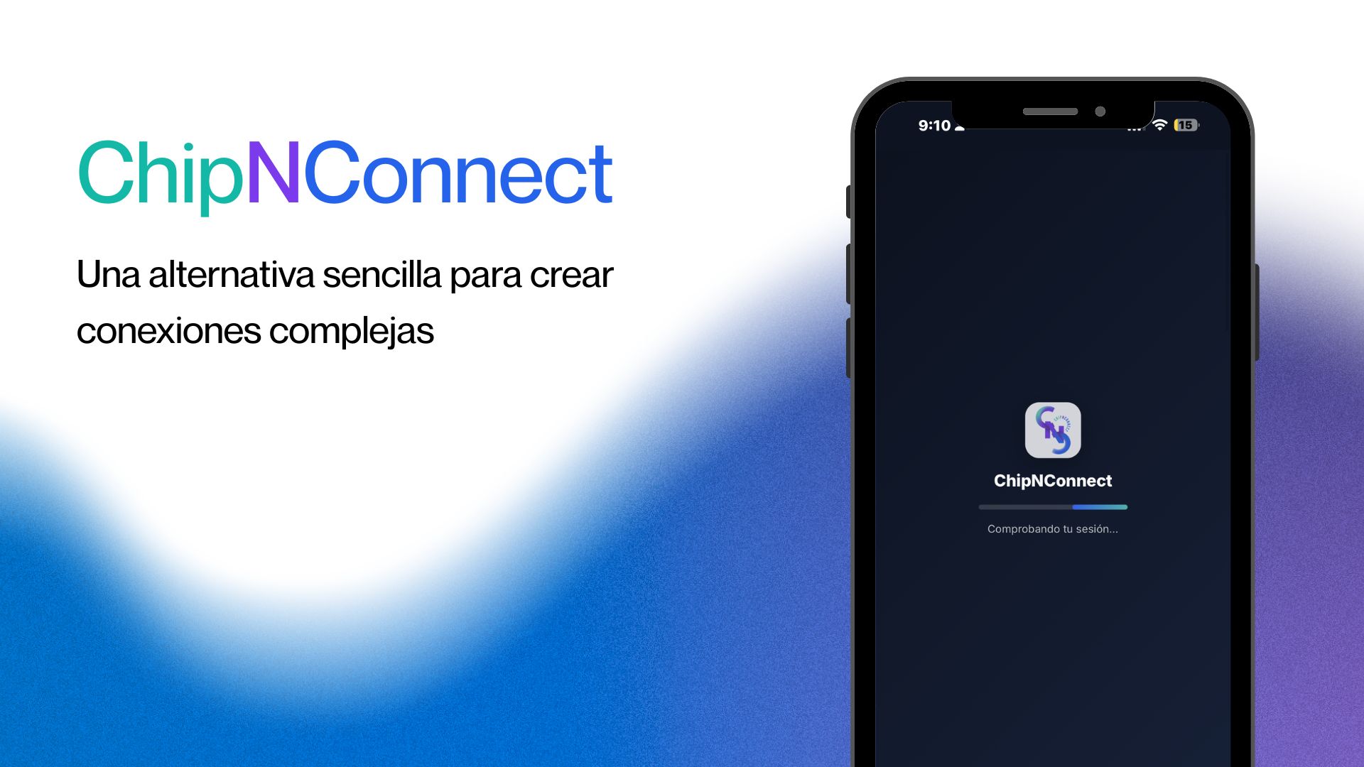 Aplicación de matchmaking profesional ChipNConnect mostrada en un teléfono móvil